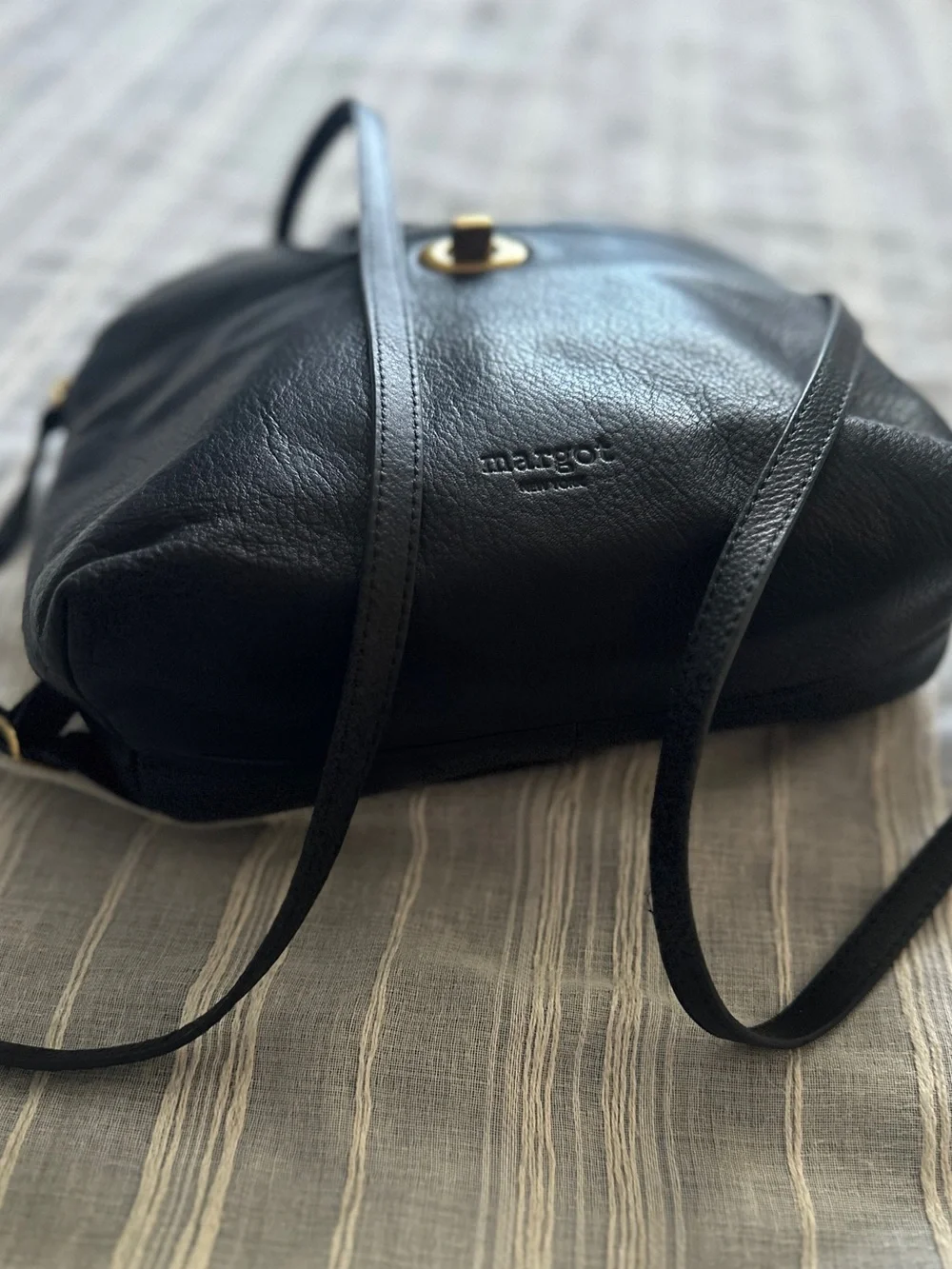 MARGOT New York Black Leather Camille Convertible Backpack
